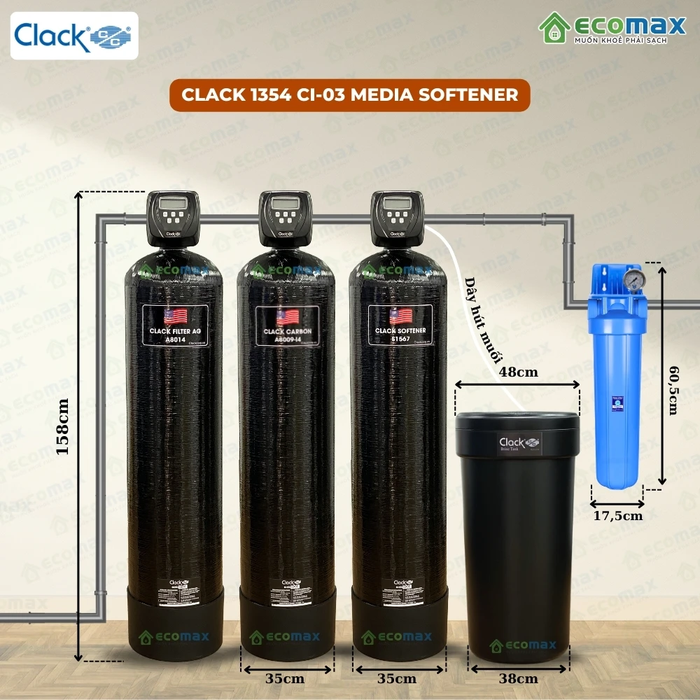 Kích thước hệ thống lọc tổng Clack 1354 CI-03 Media Softener